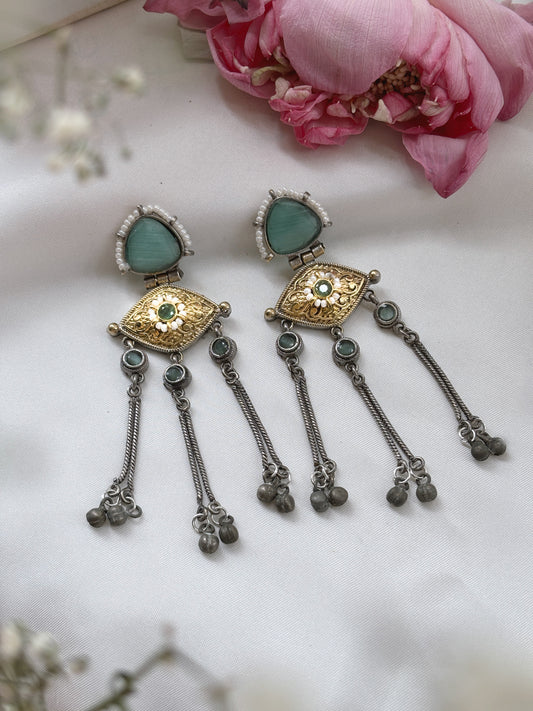 Suravi Mint Dual Tone Ghungroo Dangle Earrings