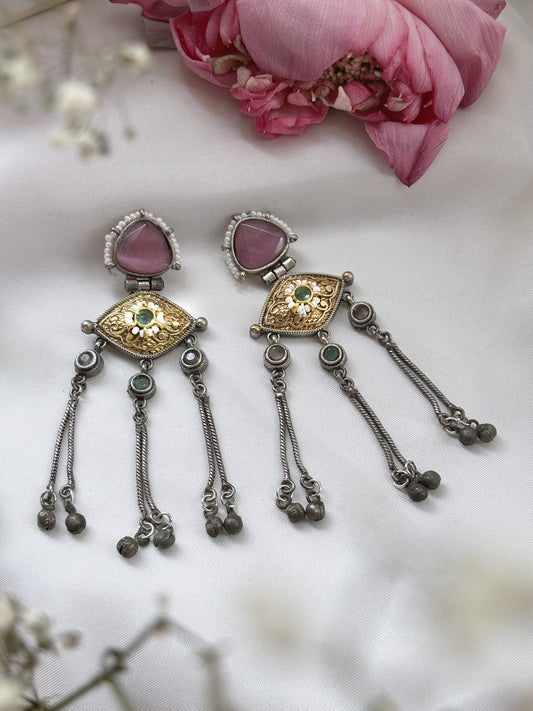 Suravi Pink Dual Tone Ghungroo Dangle Earrings