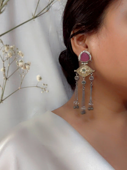 Suravi Pink Dual Tone Ghungroo Dangle Earrings