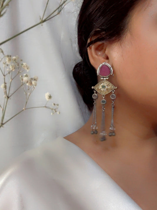 Suravi Pink Dual Tone Ghungroo Dangle Earrings