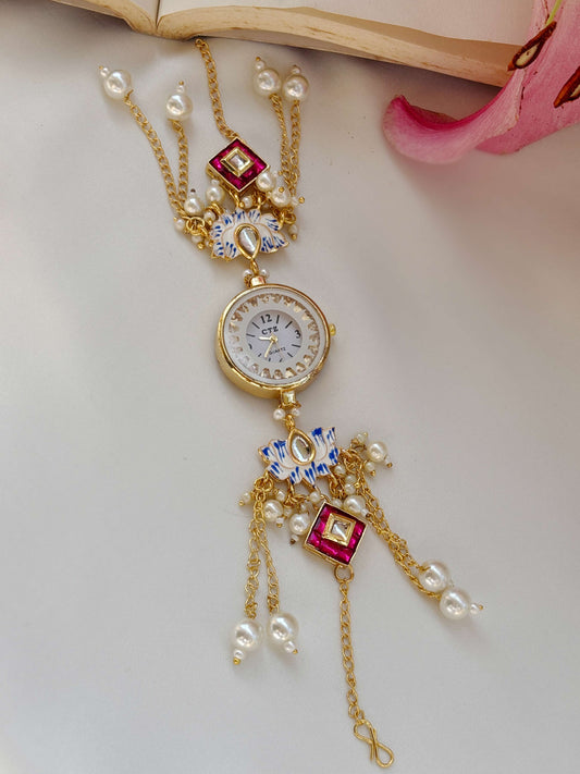 Susanna Golden Pearl Chain Drop Watch Bracelet