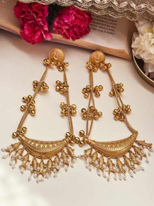 Tarini Kashmiri Dejhoor Ghungroo Golden Dangle Earrings