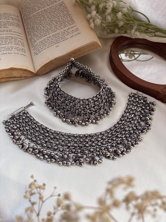 Tarulata Wide Ghungroo Oxidized Silver Brass Anklets
