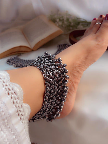 Tarulata Wide Ghungroo Oxidized Silver Brass Anklets