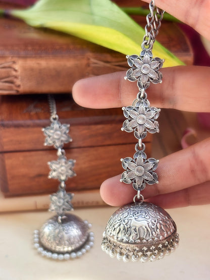 Teen Sitare Pearl Jhumka Chain Earcuff Earrings