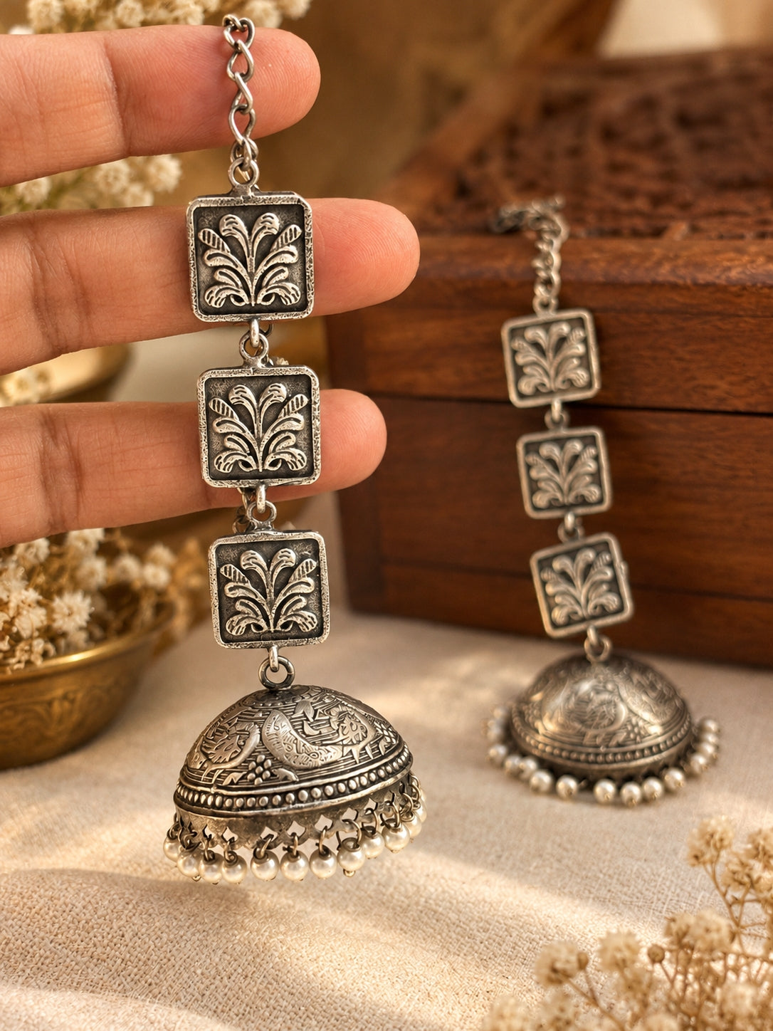 Teen Taal Pearl Jhumka Chain Earcuff