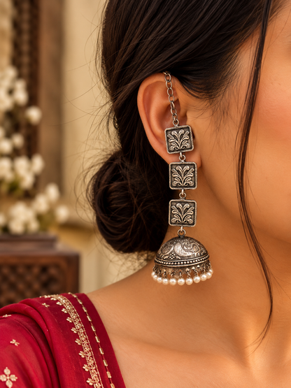 Teen Taal Pearl Jhumka Chain Earcuff