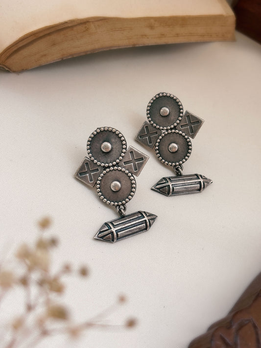 Quirky Tic Tac Toe Dangle Oxidized Earrings