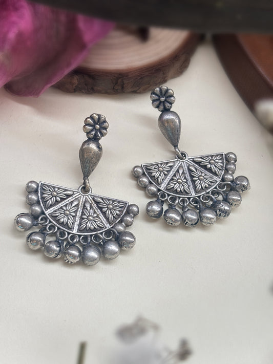 Tilottama Ghungroo Silver Dangle – Oxidized Boho Earrings