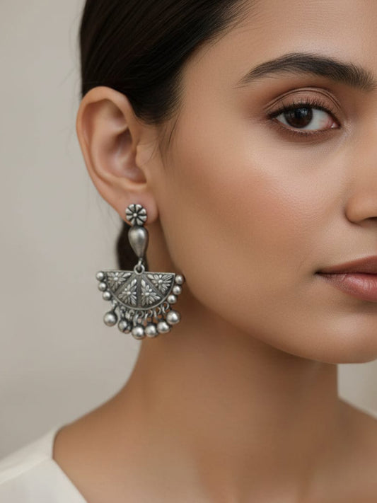 Tilottama Ghungroo Silver Dangle – Oxidized Boho Earrings