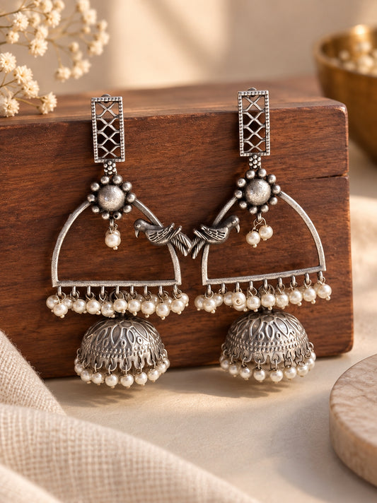Tiya Long Dangle Pearl Jhumka Earrings