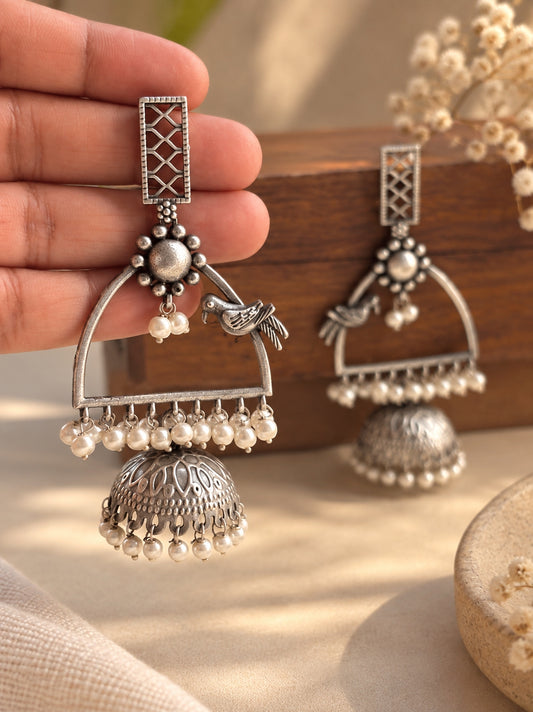 Tiya Long Dangle Pearl Jhumka Earrings