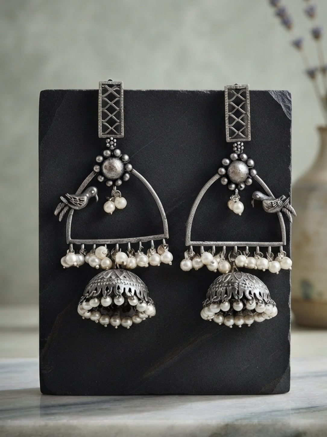 Tiya Long Dangle Pearl Jhumka Earrings