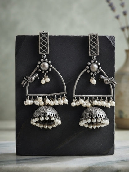 Tiya Long Dangle Pearl Jhumka Earrings
