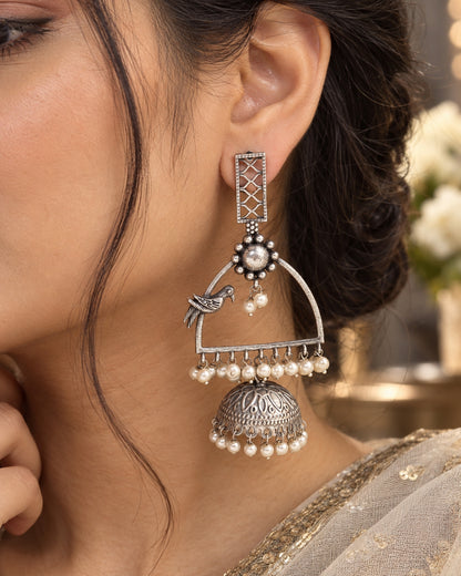 Tiya Long Dangle Pearl Jhumka Earrings