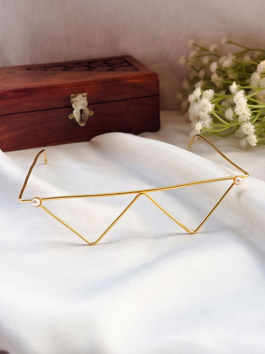 Trikonika Golden Pearl Facelet Women Face Jewelry