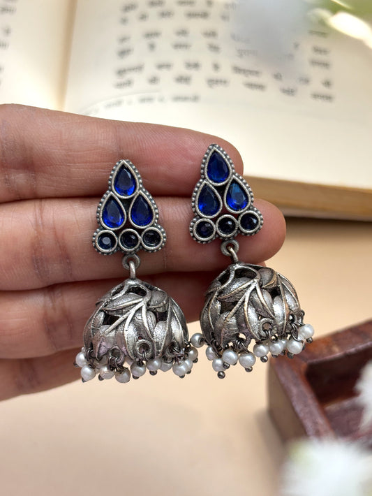 Tulsi Blue Monalisa Stone Jhumki Earrings