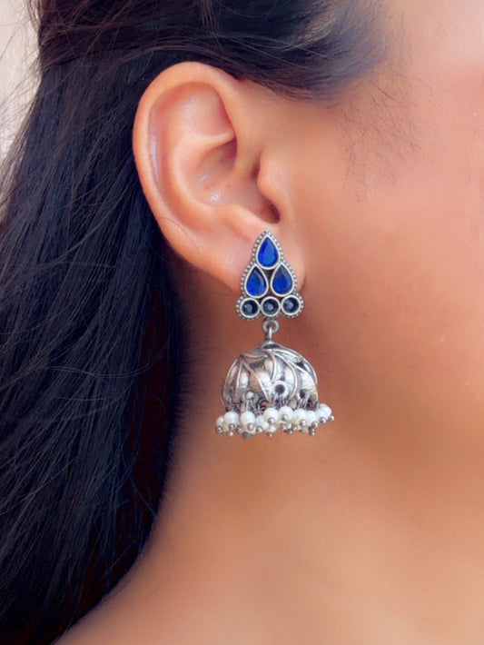 Tulsi Blue Monalisa Stone Jhumki Earrings