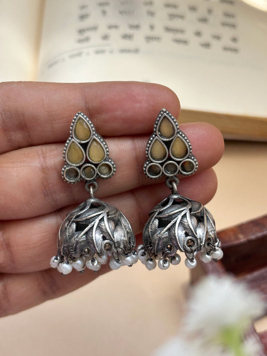 Tulsi Yellow Monalisa Stone Jhumki Earrings