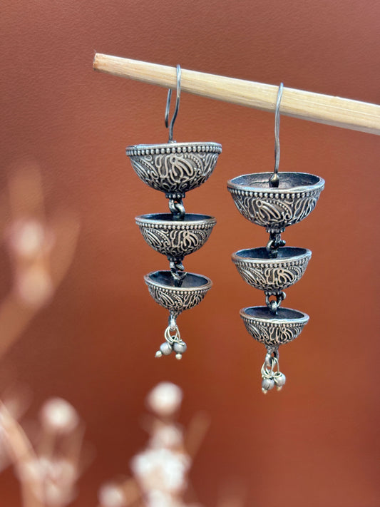 Utsa Triple Layer Hook Oxidized Earrings