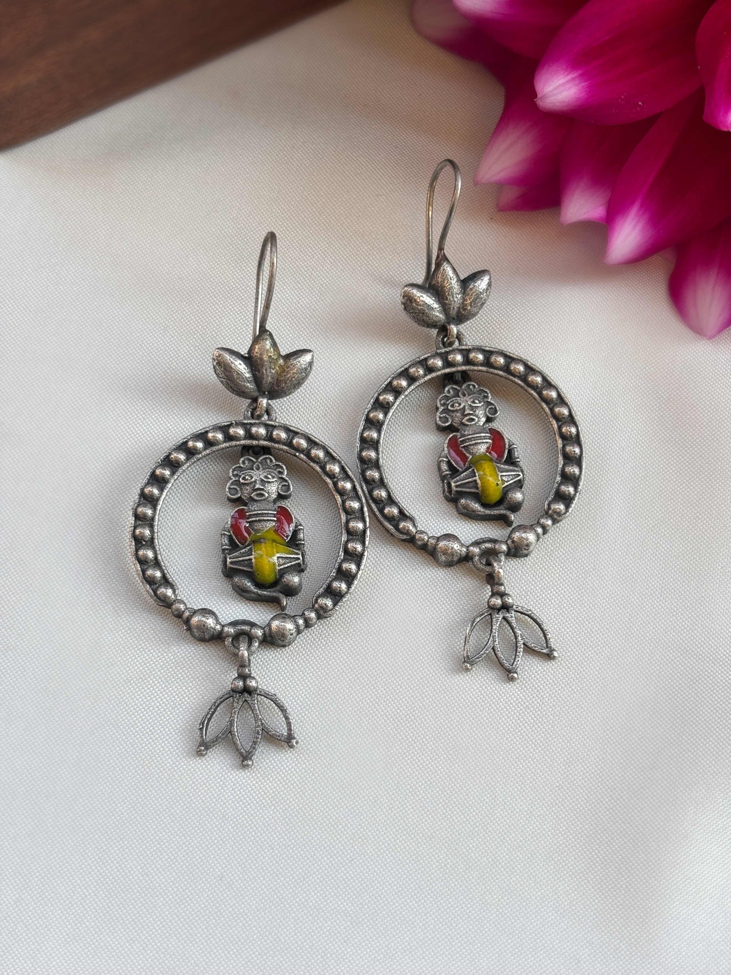 Quirky Vadini Handpainted Enamel Hook Earrings