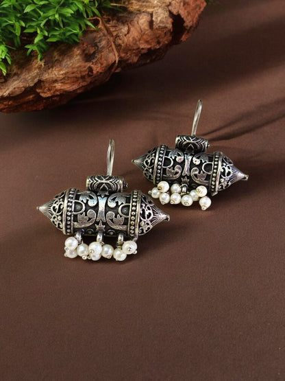Yugmaa Pearl Hook Oxidized Boho Earrings