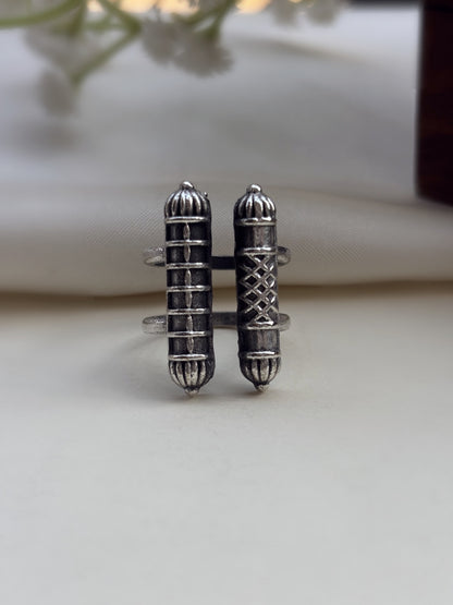 Yugmi Free Size Oxidized Silver Adjustable Ring
