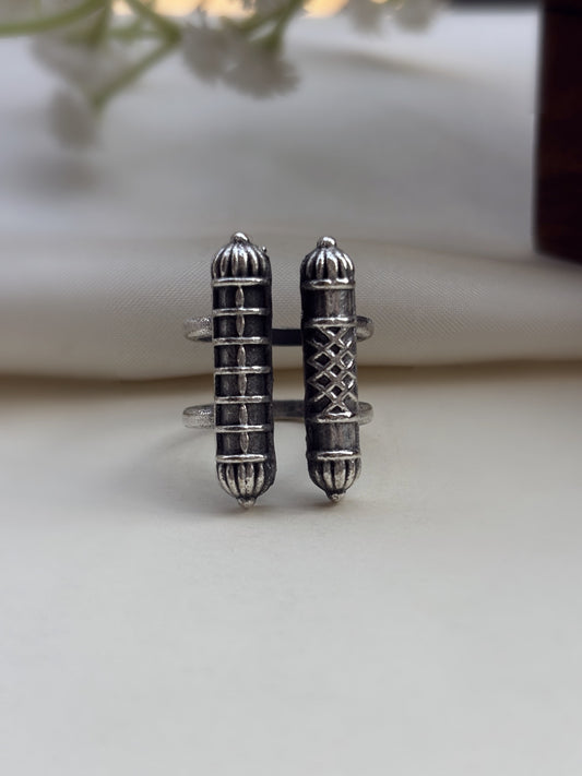 Yugmi Free Size Oxidized Silver Adjustable Ring