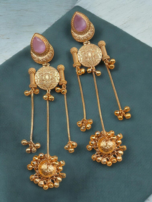Zahabia Pink Kashmiri Dejhoor Long Jhumka Earrings