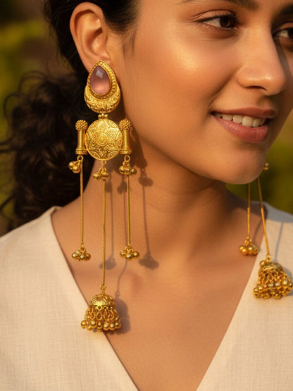 Zahabia Pink Kashmiri Dejhoor Long Jhumka Earrings