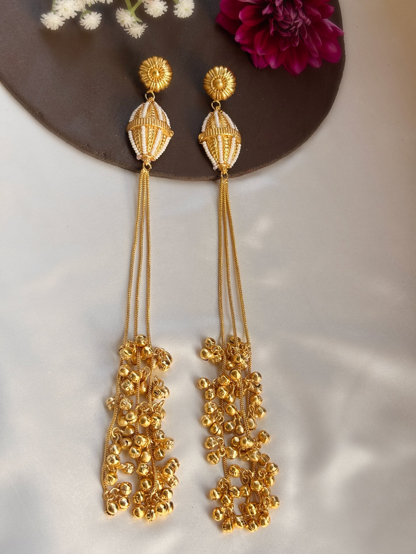 Zara Kashmiri Dejhoor Ghungroo Golden Dangle Earrings