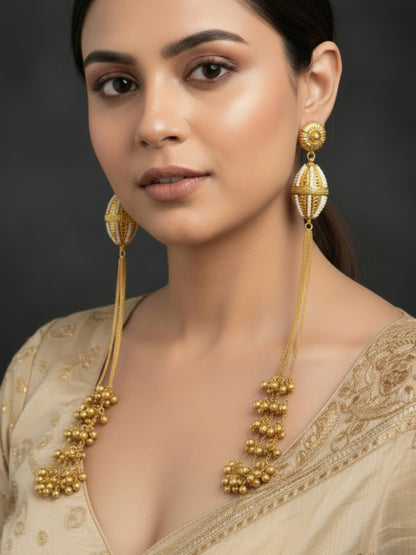 Zara Kashmiri Dejhoor Ghungroo Golden Dangle Earrings