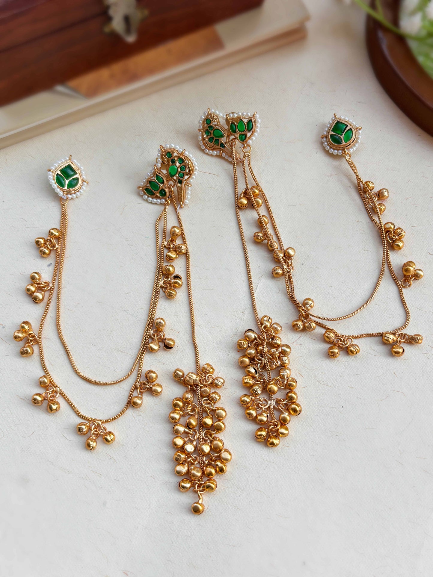 Zarina Green Kashmiri Dejhoor Long Ghungroo Earrings