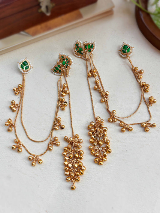Zarina Green Kashmiri Dejhoor Long Ghungroo Earrings