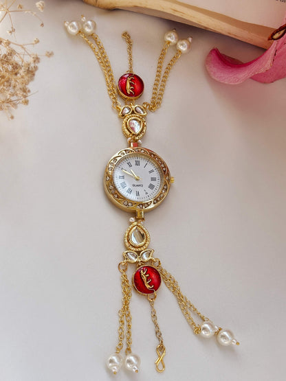 Zoya Golden Pearl Chain Drop Watch Bracelet