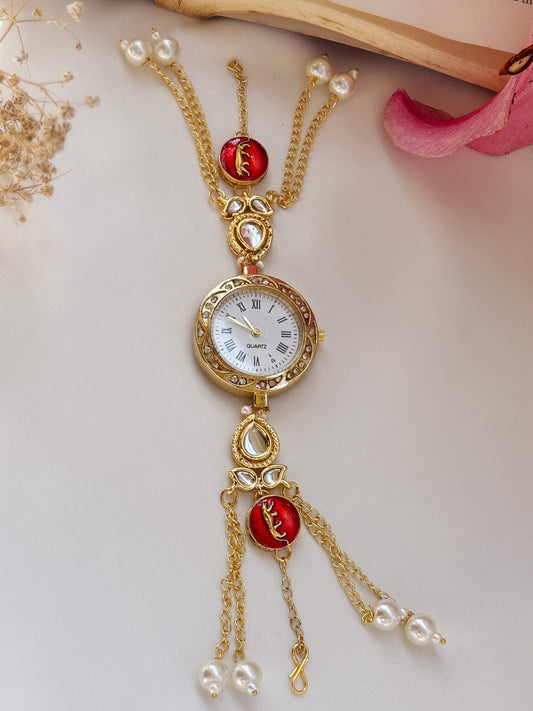 Zoya Golden Pearl Chain Drop Watch Bracelet