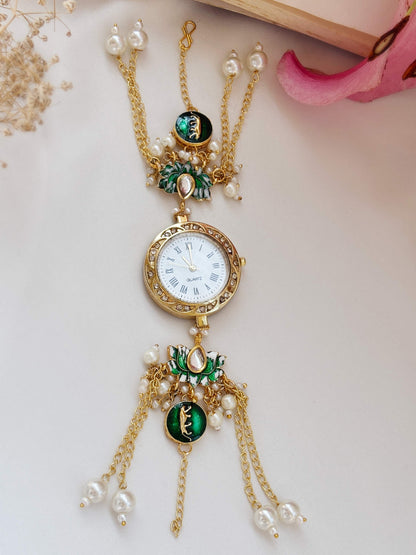 Zoya-2 Golden Pearl Chain Drop Watch Bracelet