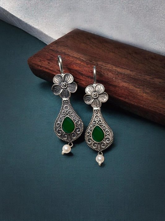 Zuhi Green Monalisa Stone Bugadi Earcuff Studs
