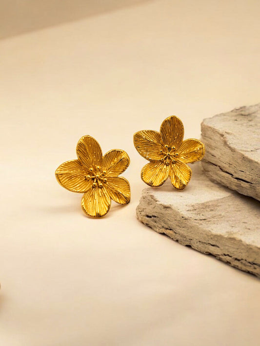 Frangipani Anti-Tarnish Golden Stud Earrings