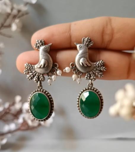 Prindey Monalisa Stone Oxidized Green Earrings