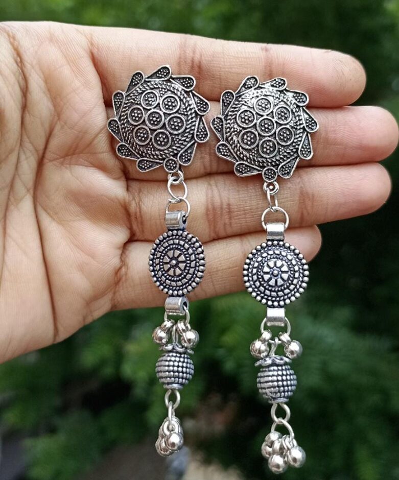 Buy German Silver Earrings With Pink Green Stones / Oxidised Indian  Jewellery, Light Weight for Casual Daily Wear, Classic Ethnic Accessory  Online in India - Etsy